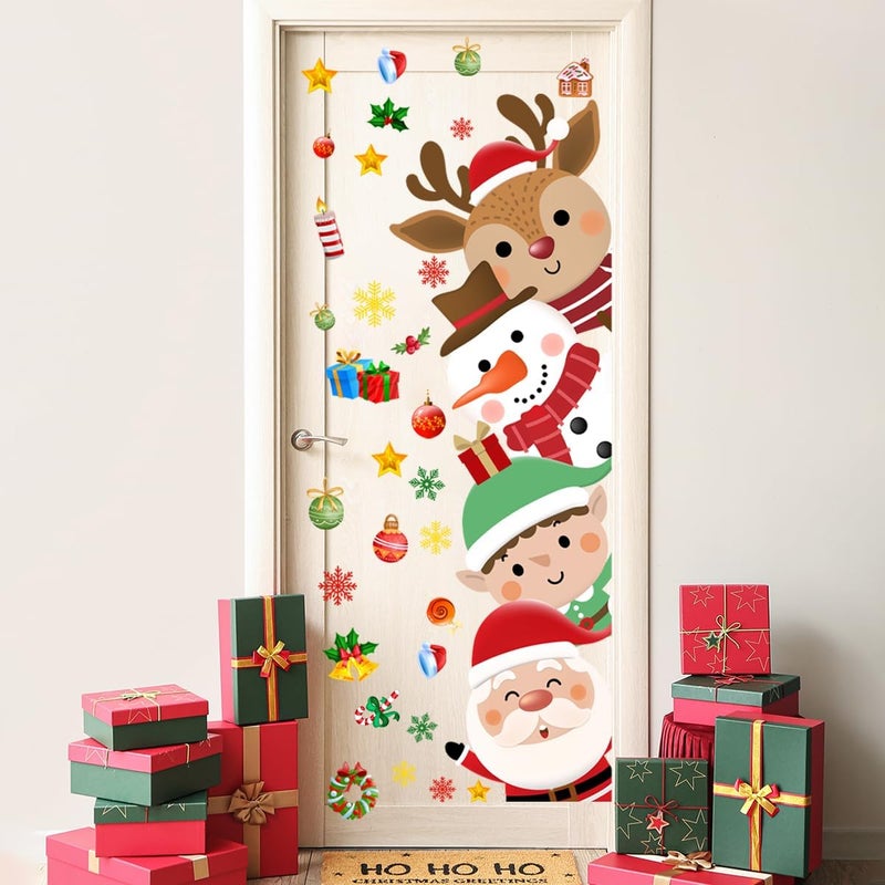 Demonwer 44.9 x 15.8 Inch Christmas Door Sticker - Cute Santa, Elk, Elf, Snowman Decor for Festival, Nursery, Playroom, Bedroom, Classroom, Kindergarten - Image 2